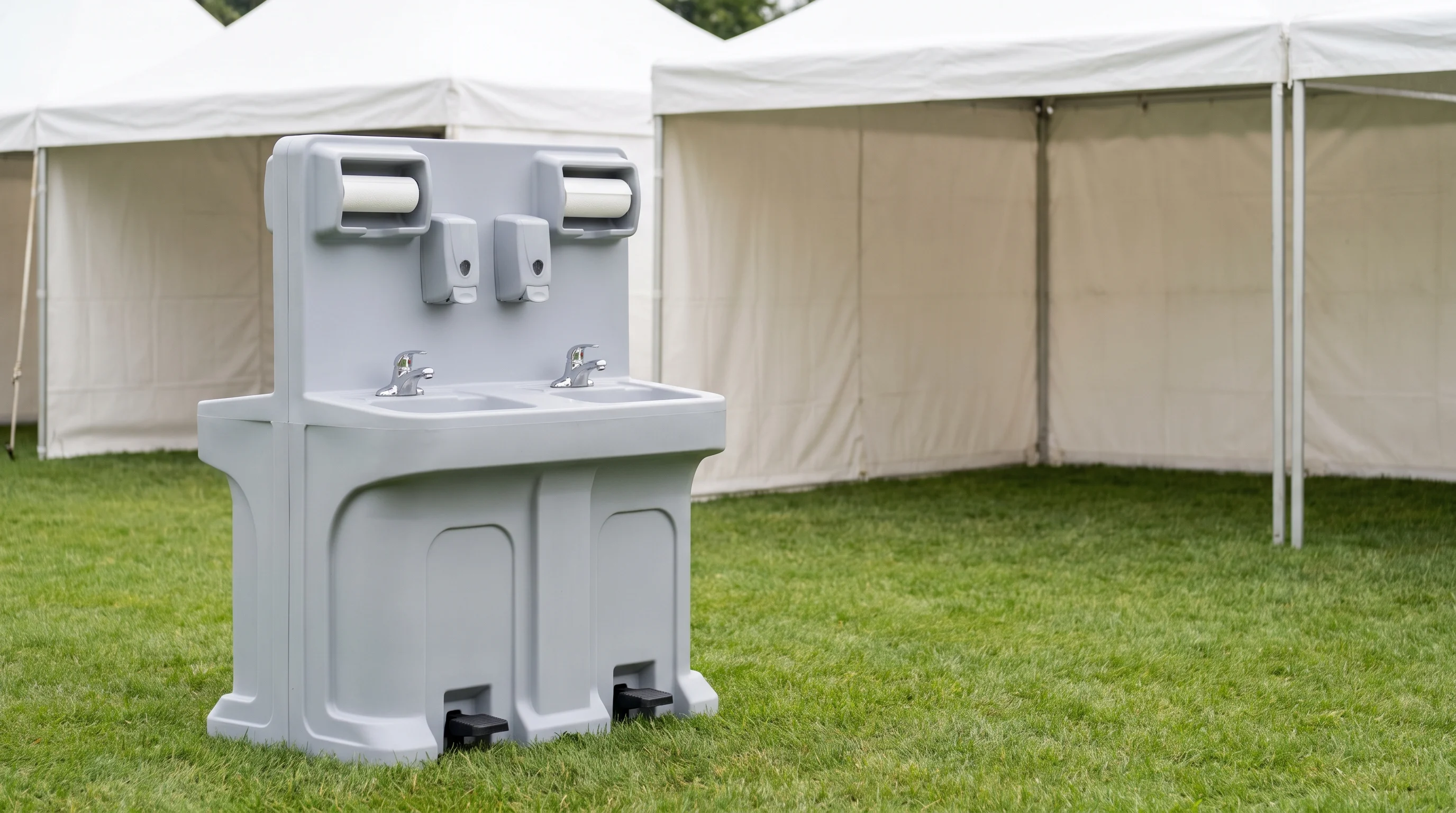Portable hand washing station with dual sinks and paper towel dispensers